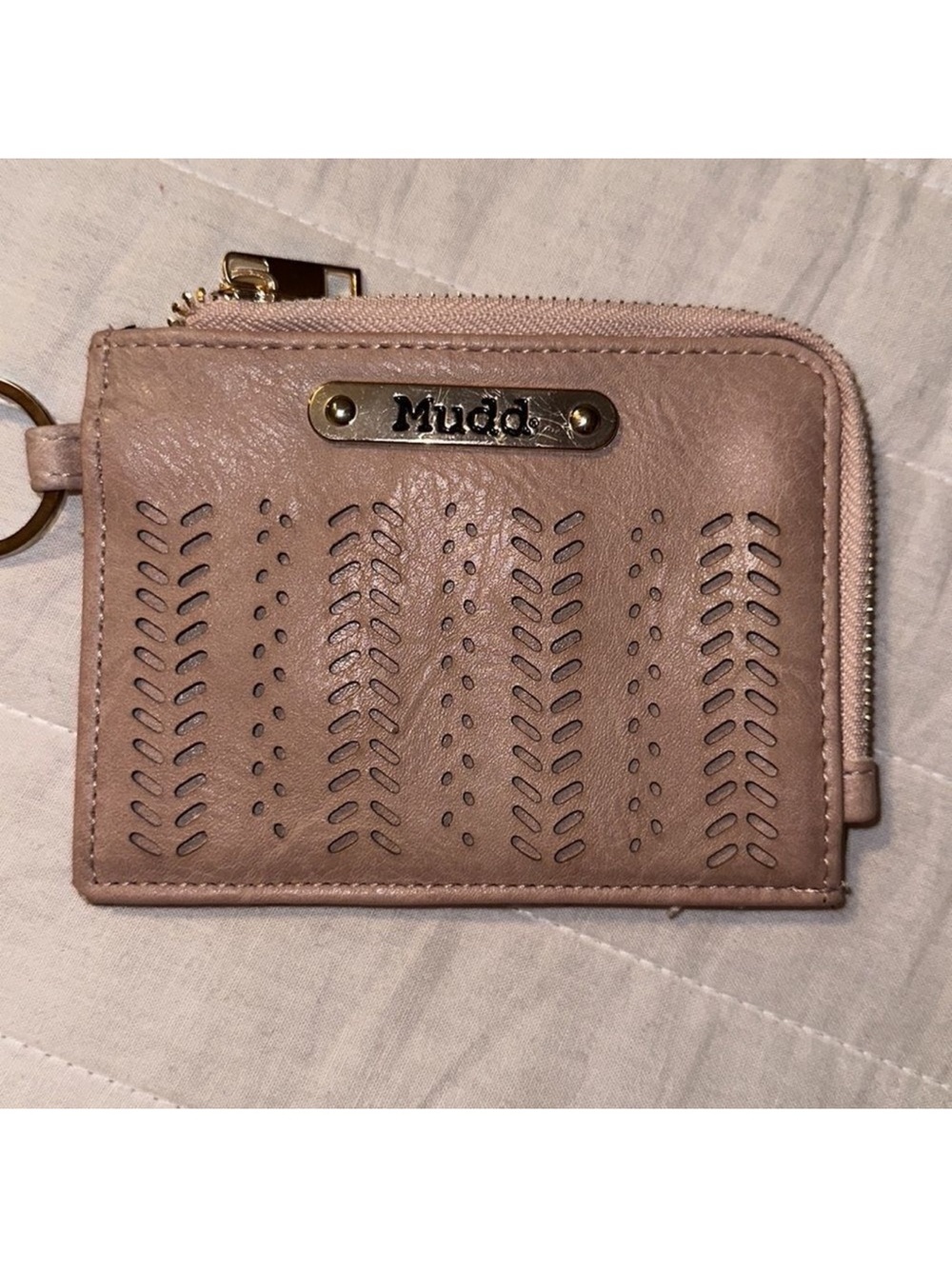 Mudd Dusty Pink Gold Tone Key Ring Card Coin Case Small Wallet